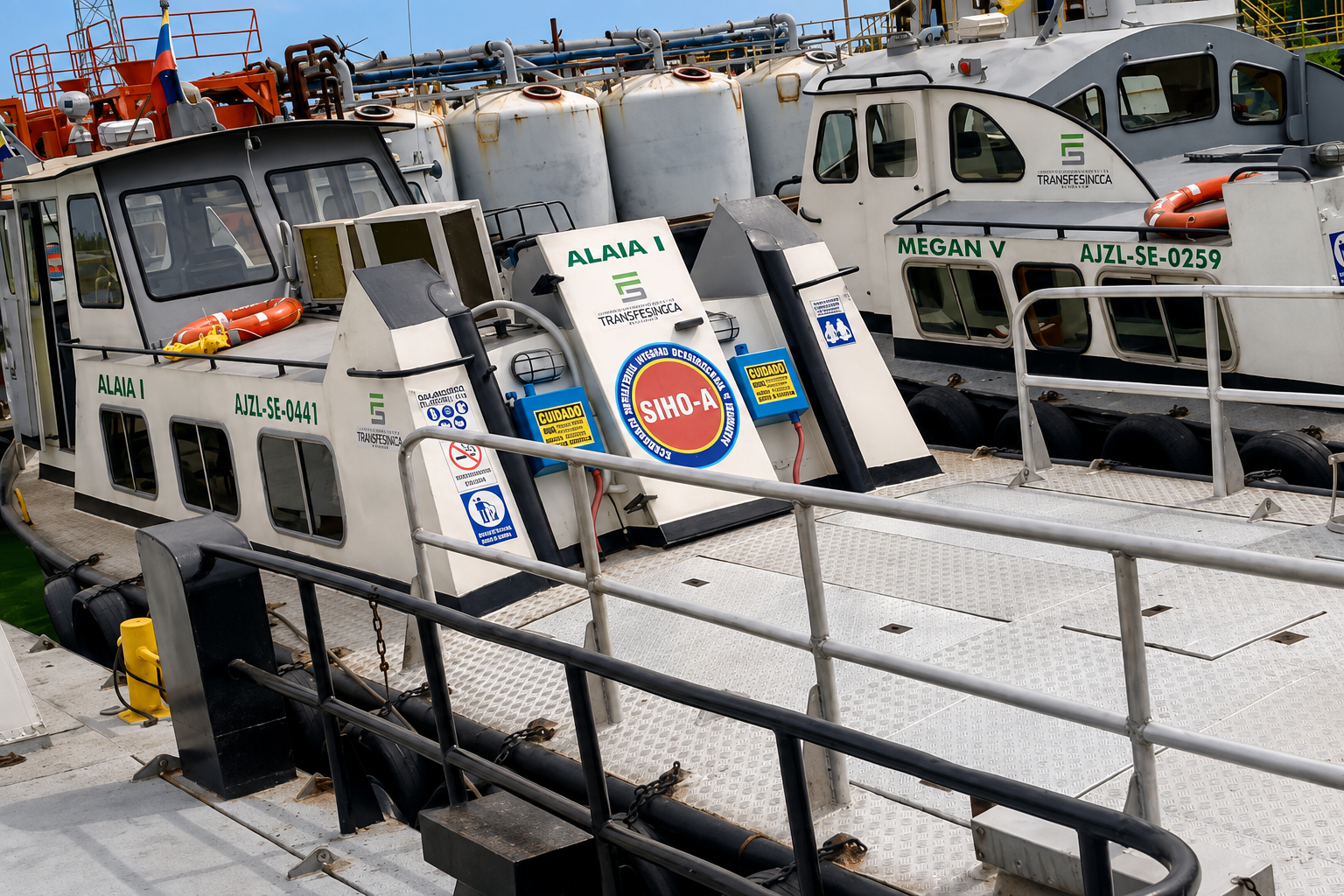 Lanchas ALAIA I y MEGAN V de TRANSFERSINCA atracadas en el muelle